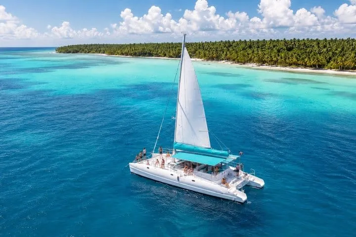 Catamaran sailing on turquoise Caribbean water