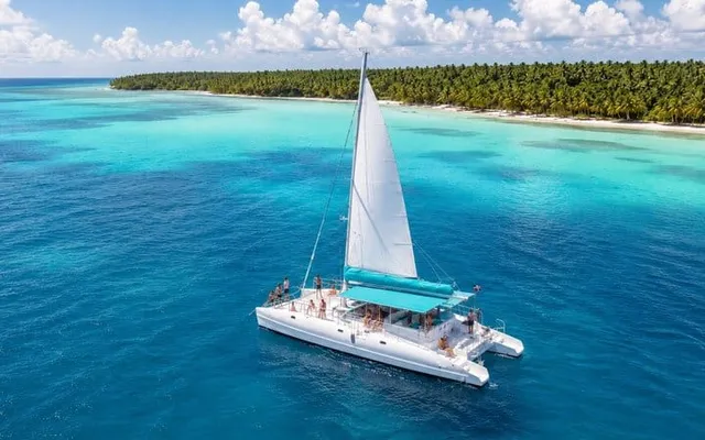 Catamaran sailing on turquoise Caribbean water
