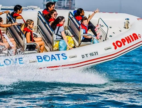 Hold on tight for the high-speed splash! Experience the pure adrenaline rush of the Dubai Speedboat: Iconic Marina to Atlantis Adventure Ride—the fastest and fun way to see the city's coastal icons!