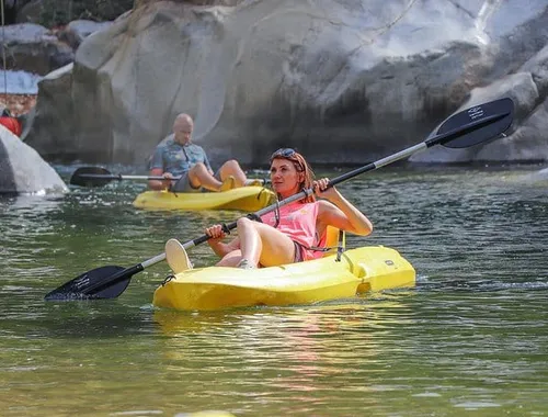 River kayaking, water slides and swimming.