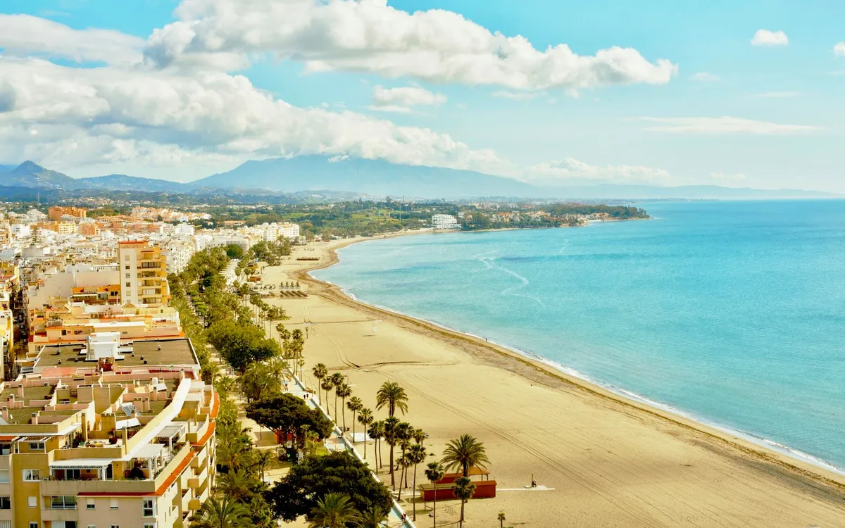 Beach and coast of Estepona seen from above