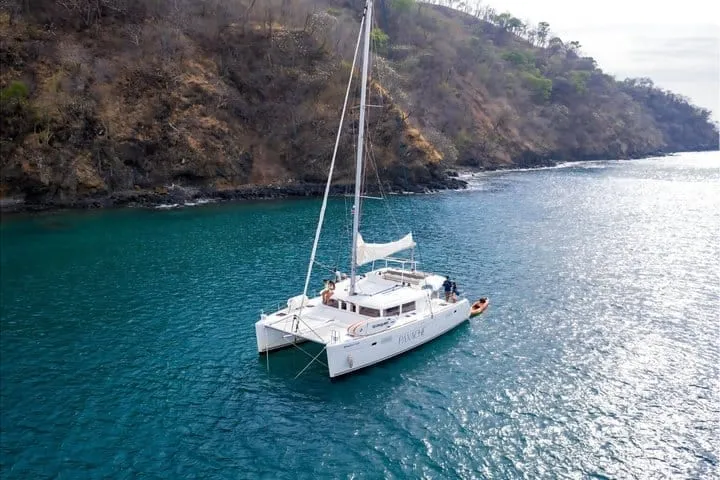 A sailing catamaran at anchor off the coast of Costa Rica