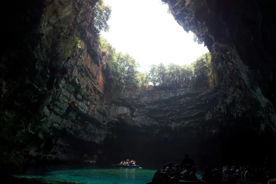 Melissani Lake, an underground lake in a cave, Kefalonia. Photo via Unsplash