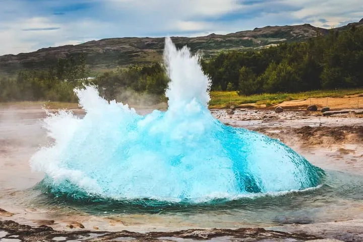 Strokkur geyser erupting on the Golden Circle