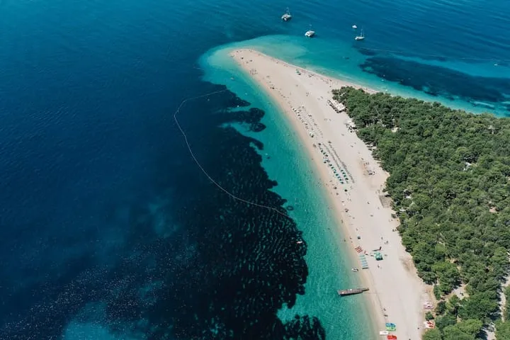 The Golden Horn beach on Brač seen from above