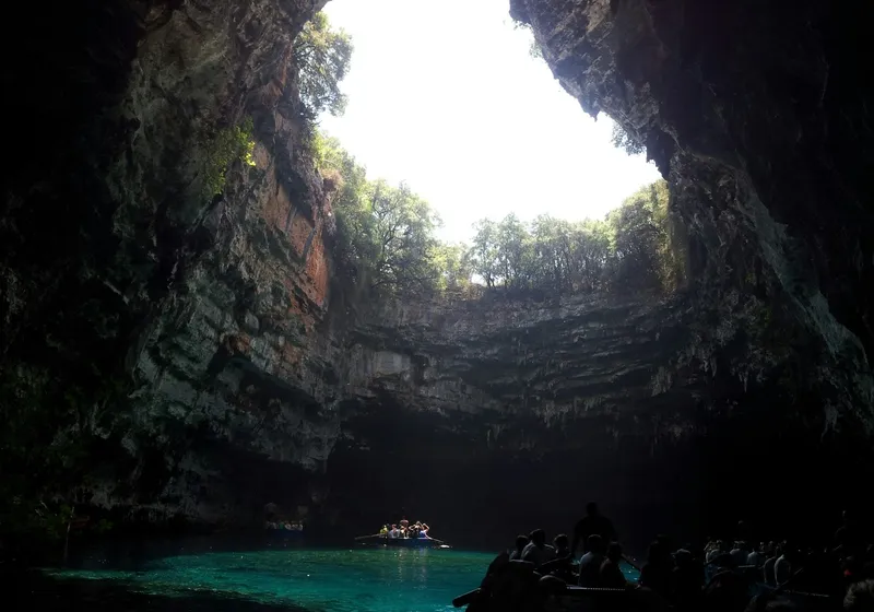 Melissani Lake, an underground lake in a cave on Kefalonia
