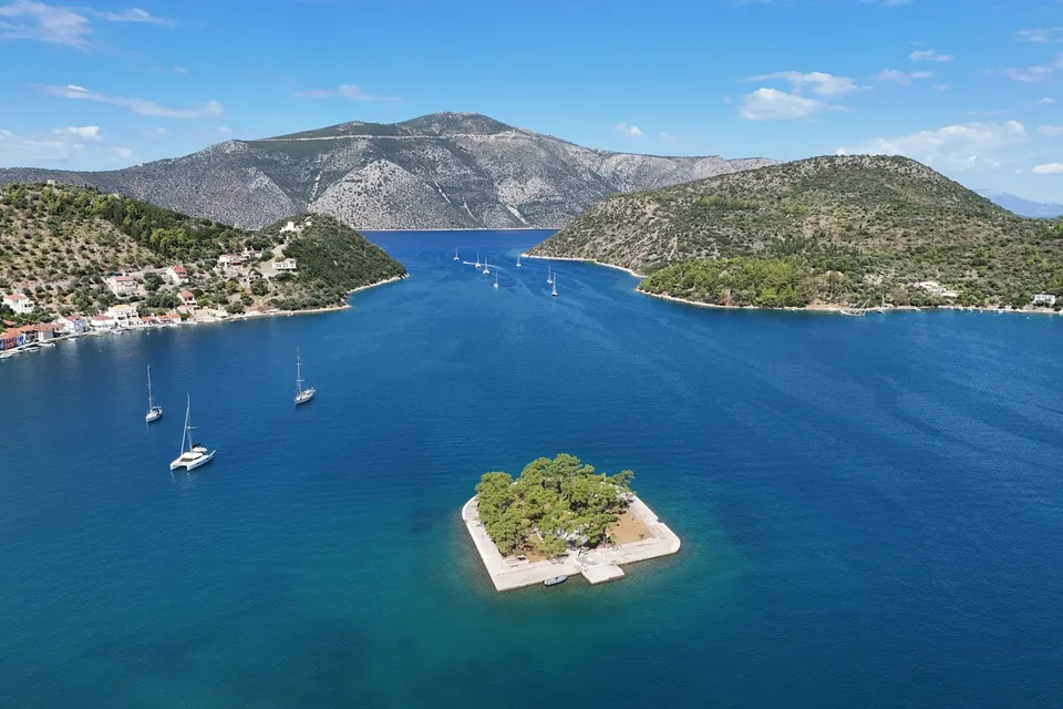 A small island in a bay of Ithaca, Greece. Photo via Unsplash