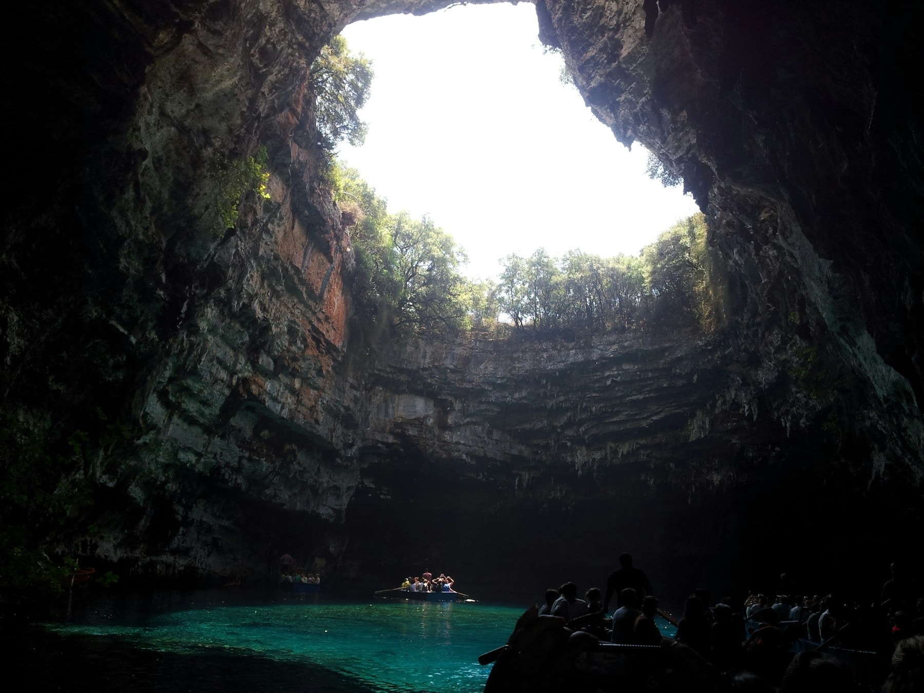 Melissani Lake, the underground lake visited on the bus and boat tour